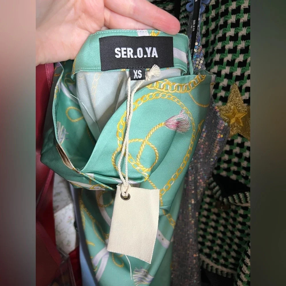 SER.O.YA- Farah Silk Mini Dress - Nautical Green - NWT XS/00 - $325 SOLD OUT - Picture 7 of 10